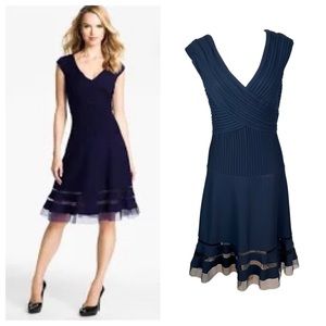 Tadashi Shoji Navy Pin-tuck Jersey Portrait Cocktail Dress